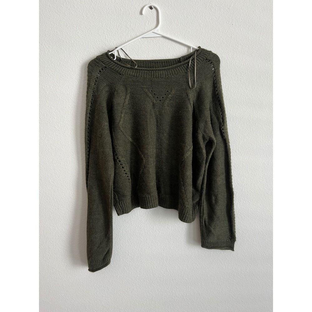 ANA A New Approach Olive Green Pointelle‎ Knit Sweater Womens Large Made in USA